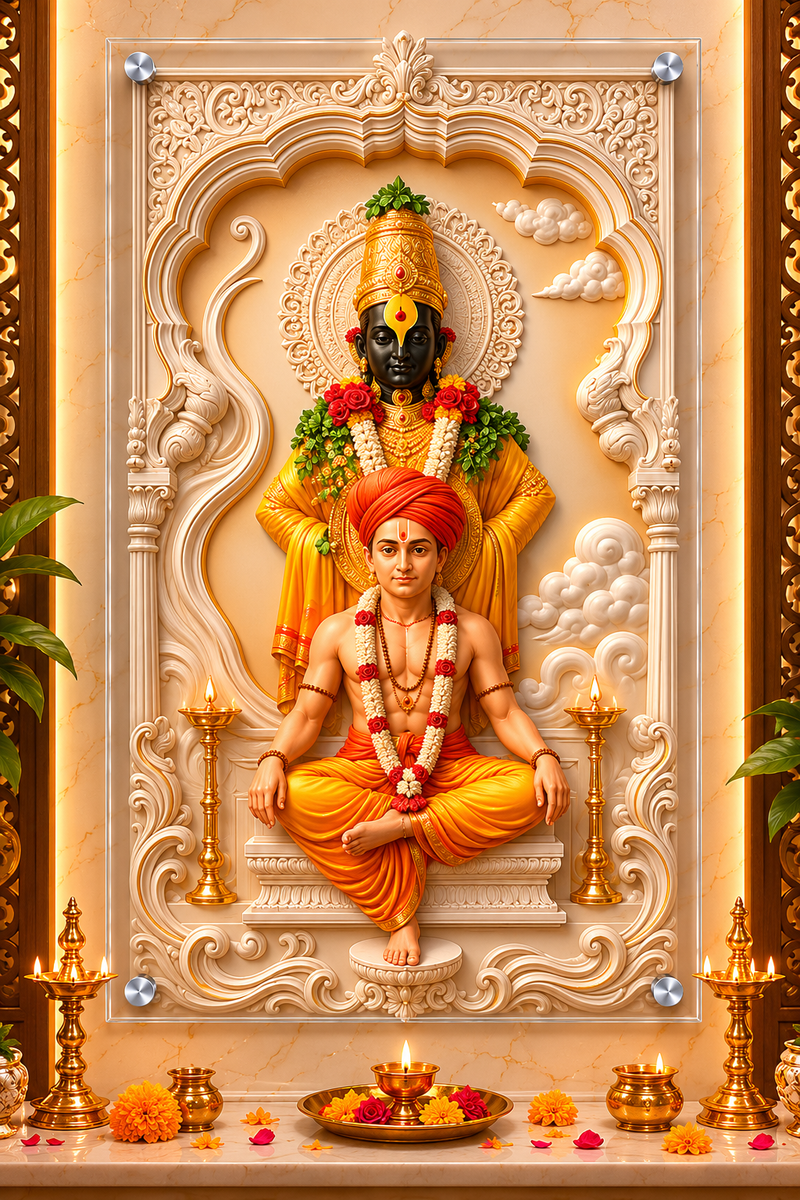 Vitthal Mauli Ashirwad: Sant Dnyaneshwar Maharaj 3D Relief Temple Portrait – Premium Acrylic Decor