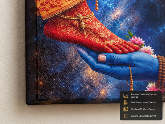 Divine Shiva Shakti Cosmic Devotion: Lord Mahadev Holding Goddess' Feet – Premium Canvas & Acrylic Art