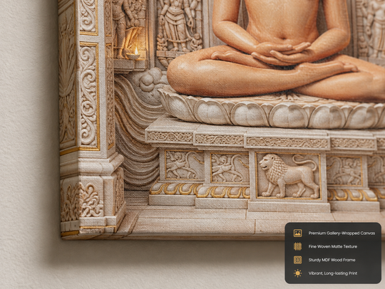 Bhagwan Mahavir Swami 3D Marble Effect Photo Frame – Jain Mandir Canvas & Acrylic Wall Decor