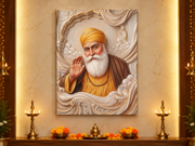 Guru Nanak Dev Ji 3D Marble Illusion Photo Frame – Ik Onkar Premium Canvas & Acrylic Wall Decor Frame