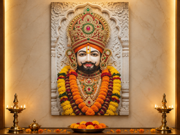 Khatu Shyam Ji 3D Marble Effect Photo Frame – Pooja Room Premium Canvas & Acrylic Wall Frame Decor