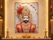 Khatu Shyam Ji Royal Red Poshak 3D Marble Effect Photo Frame – Pooja Room Premium Canvas & Acrylic Wall Decor Frame