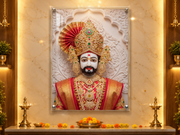Khatu Shyam Ji Royal Red Poshak 3D Marble Effect Photo Frame – Pooja Room Premium Canvas & Acrylic Wall Decor Frame