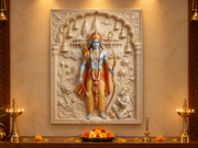 Divine Lord Ram & Kneeling Hanuman 3D Marble Effect Ayodhya Temple Photo Frame – Pooja Room Premium Canvas & Acrylic Wall Decor Frame