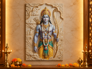 Divine Lord Shri Ram 3D Marble Effect Photo Frame – Pooja Room Premium Canvas & Acrylic Wall Decor Frame