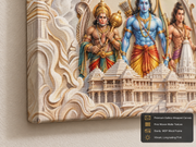 Ayodhya Ram Mandir with Shri Ram, Lakshman & Hanuman 3D Marble Illusion Photo Frame – Premium Canvas & Acrylic Wall Decor Frame