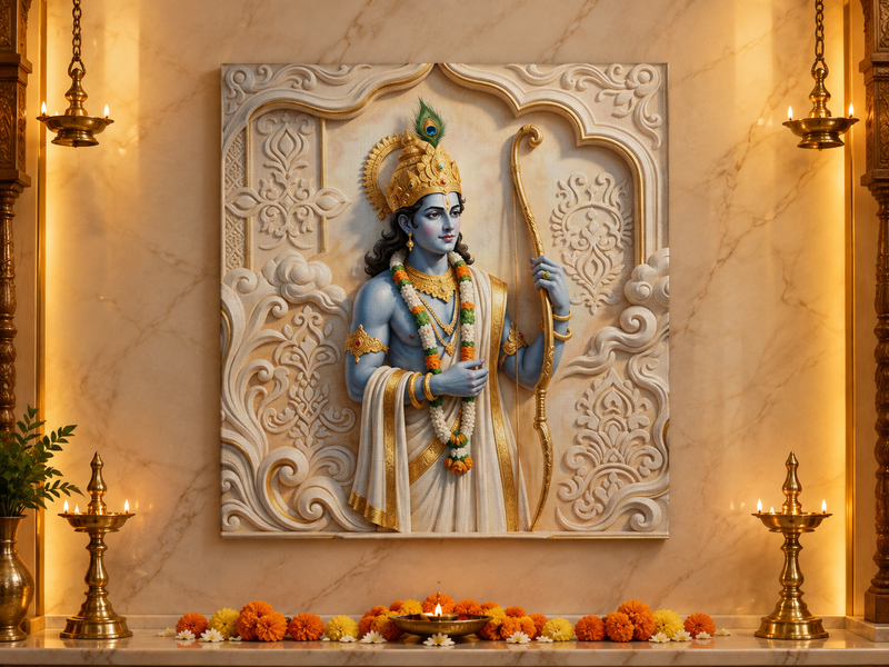 Divine Lord Shri Ram 3D Marble Illusion Photo Frame – Pooja Room Premium Canvas & Acrylic Wall Decor Frame