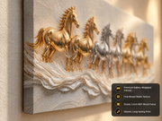 Vastu 7 Running Horses Metallic Gold & Silver Minimalist 3D Illusion Photo Frame – Office & Living Room Premium Canvas & Acrylic Wall Decor Frame