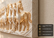 Vastu 7 Running Horses Metallic Gold & Silver 3D Textured Photo Frame – Office & Living Room Premium Canvas & Acrylic Wall Decor Frame