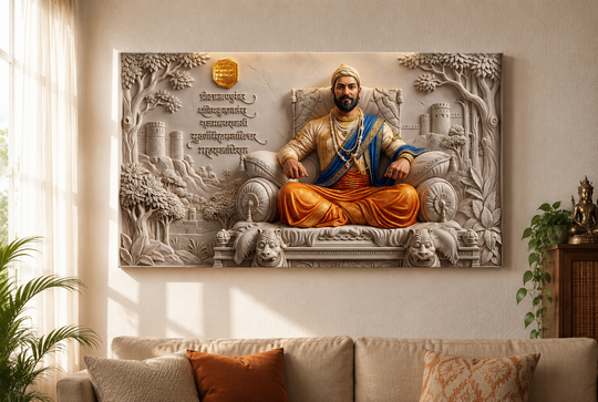 Chhatrapati Shivaji Maharaj: Royal Rajmudra & Simhasan Royal Rajmudra & Simhasan 3D Wall Art – Premium Canvas & Glossy Acrylic Collection
