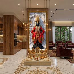 Premium 3D Lord Vitthal Architectural Arch Wallpaper for Pooja Room