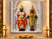 भगवान विठ्ठल आणि देवी रुक्मिणी: दिव्य दर्शन पंढरपूर परिवार हेरिटेज वॉल आर्ट – लक्झरी कॅनव्हास | ग्लॉसी ॲक्रेलिक फ्रेम