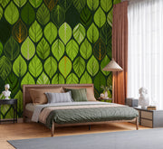 Botanical Green Geometric Leaf Pattern Heritage Floral Vintage Style Premium Wallpaper
