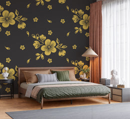 Royal Gold and Charcoal Black Floral Heritage Vintage Elegance Premium Wallpaper