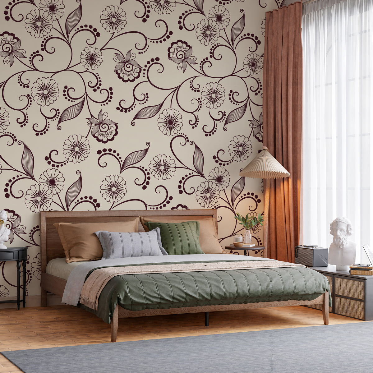 Classic Maroon Scrolling Vine Floral Heritage Botanical Premium Wallpa ...