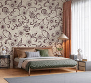 Classic Maroon Scrolling Vine Floral Heritage Botanical Premium Wallpaper
