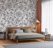 Intricate Monochrome Grey and White Floral Heritage Botanical Premium Wallpaper