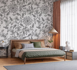 Intricate Monochrome Grey and White Floral Heritage Botanical Premium Wallpaper