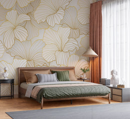 Elegant Gold Ginkgo Line Art Floral Heritage Botanical Premium Wallpaper