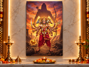 Panchmukhi Hanuman with Prabhu Shri Ram Silhouette and Ten Arms holding Gada & Trishul: Mahabali Bajrangbali – 3D Premium Canvas Wall Frame