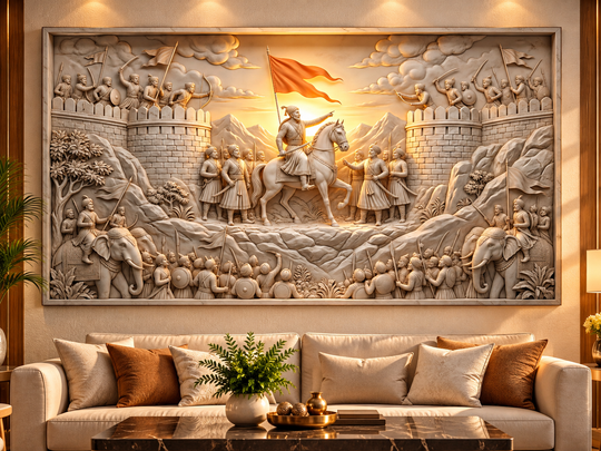 Gad-Killa Swarajya Rana-Sangram with Bhagwa Dhwaj: Chhatrapati Shivaji Maharaj Heritage Portrait – Premium Canvas Wall Art