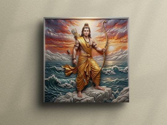 Lord Rama by the Ocean Spiritual Heritage Portrait - Premium Canvas Wall Art