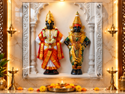 भगवान विठ्ठल आणि देवी रुक्मिणी: दिव्य दर्शन पंढरपूर परिवार हेरिटेज वॉल आर्ट – लक्झरी कॅनव्हास | ग्लॉसी ॲक्रेलिक फ्रेम