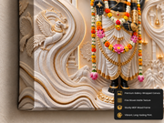 Divine Tirupati Balaji with Lotus Garland 3D Marble Effect Golden Temple Photo Frame – Pooja Room Premium Canvas & Acrylic Wall Decor Frame