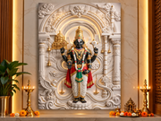 Divine Tirupati Balaji 3D Marble Effect Golden Temple Photo Frame – Pooja Room Premium Canvas & Acrylic Wall Decor Frame