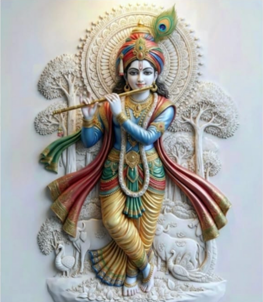 दिव्य सूर: थ्रीडी रिलीफ स्टाईल कृष्ण कॅनव्हास प्रिंट फ्रेमसह