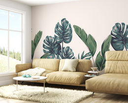 Oversized Tropical Jungle Foliage Monstera and Banana Leaf Botanical Premium Wallpaper