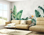 Exotic Tropical Banana Leaf and Bird of Paradise Botanical Premium Wallpaper