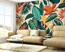 Vibrant Tropical Jungle Leaves Colorful Palm Trees and Exotic Flora Botanical Premium Wallpaper