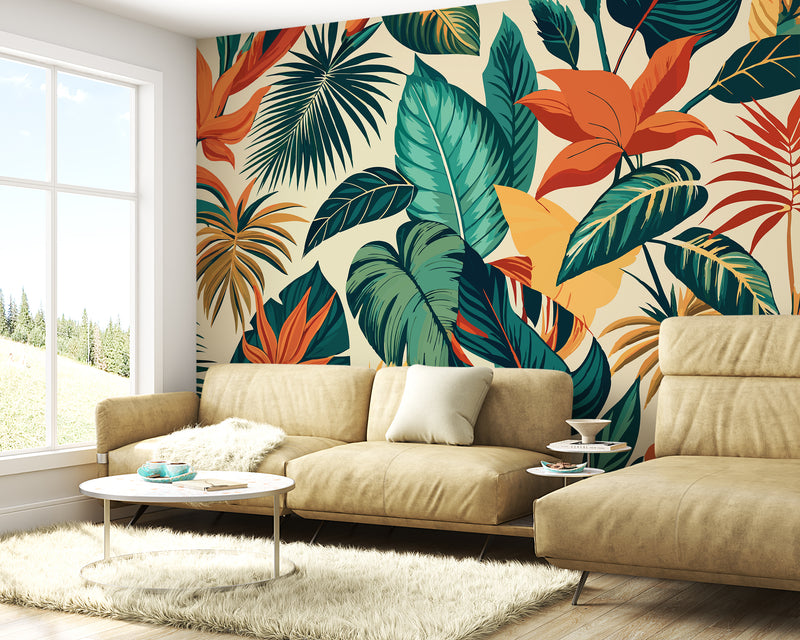 Vibrant Tropical Jungle Leaves Colorful Palm Trees and Exotic Flora Botanical Premium Wallpaper