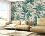 Serene Vintage Tropical Palm Trees and Etched Jungle Landscape Botanical Premium Wallpaper