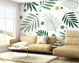 Abstract Minimalist Tropical Palm Trees and Boho Jungle Leaves Botanical Premium Wallpaper