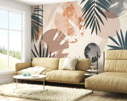 Abstract Boho Tropical Palm Trees and Terracotta Jungle Leaves Botanical Premium Wallpaper