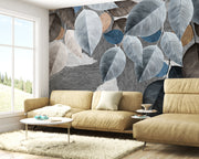 Serene Textured Blue Leaves and Abstract Tropical Foliage Botanical Premium Wallpaper