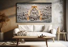 Chhatrapati Shivaji Maharaj: Grand Royal Court and Maratha Sovereignty Heritage Portrait 3D Golden Foil Premium Canvas Frame