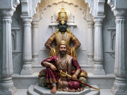 Bhakti-Shakti Sangam with Lord Vitthal and Ivory White Temple Pillars: Chhatrapati Shivaji Maharaj – Premium Canvas Frame