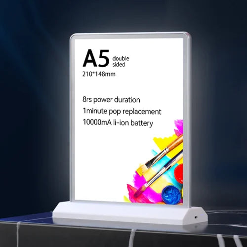 Rechargeable LED Table Top Display Stand (A5 Double-Sided)