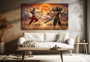 Epic Ramayana Battle: Lord Rama and Ravana Spiritual Heritage Landscape - Premium Canvas Wall Art
