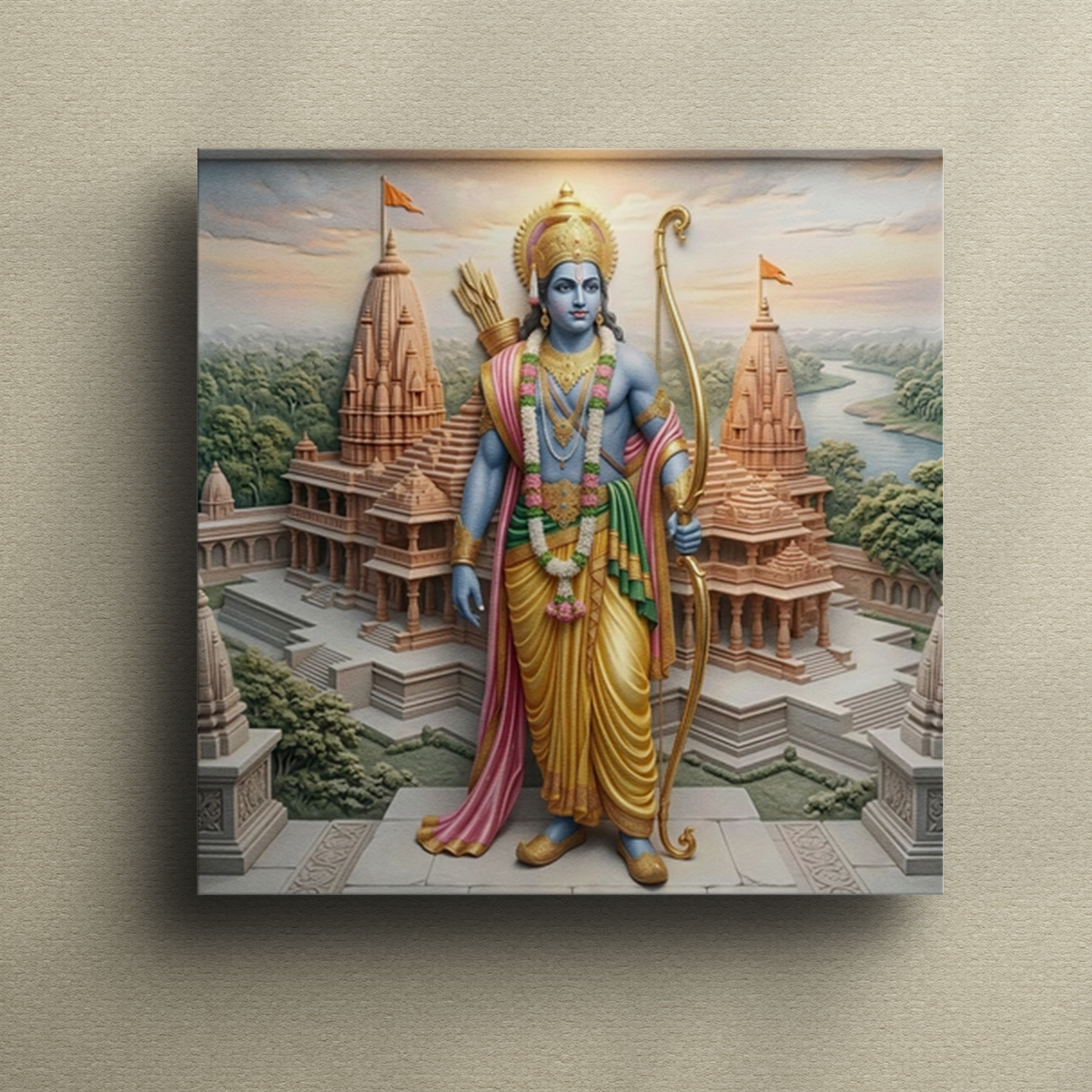 Lord Rama Portrait Lord Rama with Grand Temple Heritage Portrait - Premium Canvas Wall Ar ...