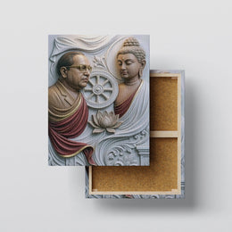 Dr. Babasaheb Ambedkar & Lord Gautam Buddha Canvas | Dhamma Chakra Spiritual Frame