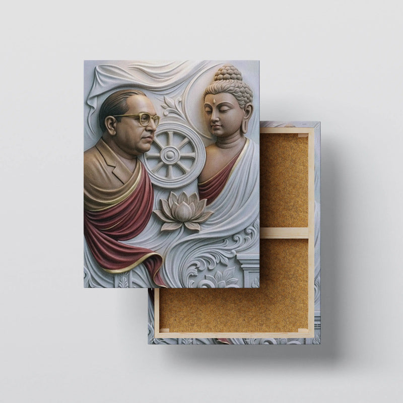 Dr. Babasaheb Ambedkar & Lord Gautam Buddha Canvas | Dhamma Chakra Spiritual Frame