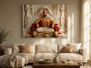 Chhatrapati Shivaji Maharaj: Royal Darbar Simhasan Canvas Painting for Living Room – Premium Canvas Gold Foil