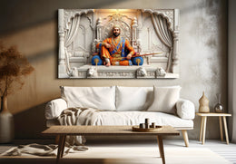 Chhatrapati Shivaji Maharaj: 3D White Theme Royal Court Heritage Portrait – Premium Canvas & Acrylic Wall Art