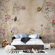 Puratan Bagicha Chidiya Sundar Phool Heritage: Antique Botanical Indian Heritage Premium Wallpaper
