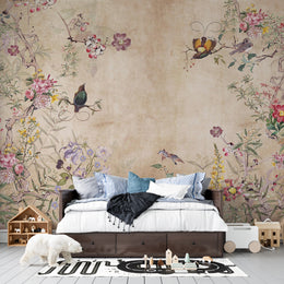 Puratan Bagicha Chidiya Sundar Phool Heritage: Antique Botanical Indian Heritage Premium Wallpaper