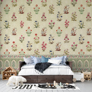 Vintage Mughal Buti and Mehrab Border Heritage: Traditional Botanical Indian Heritage Premium Wallpaper